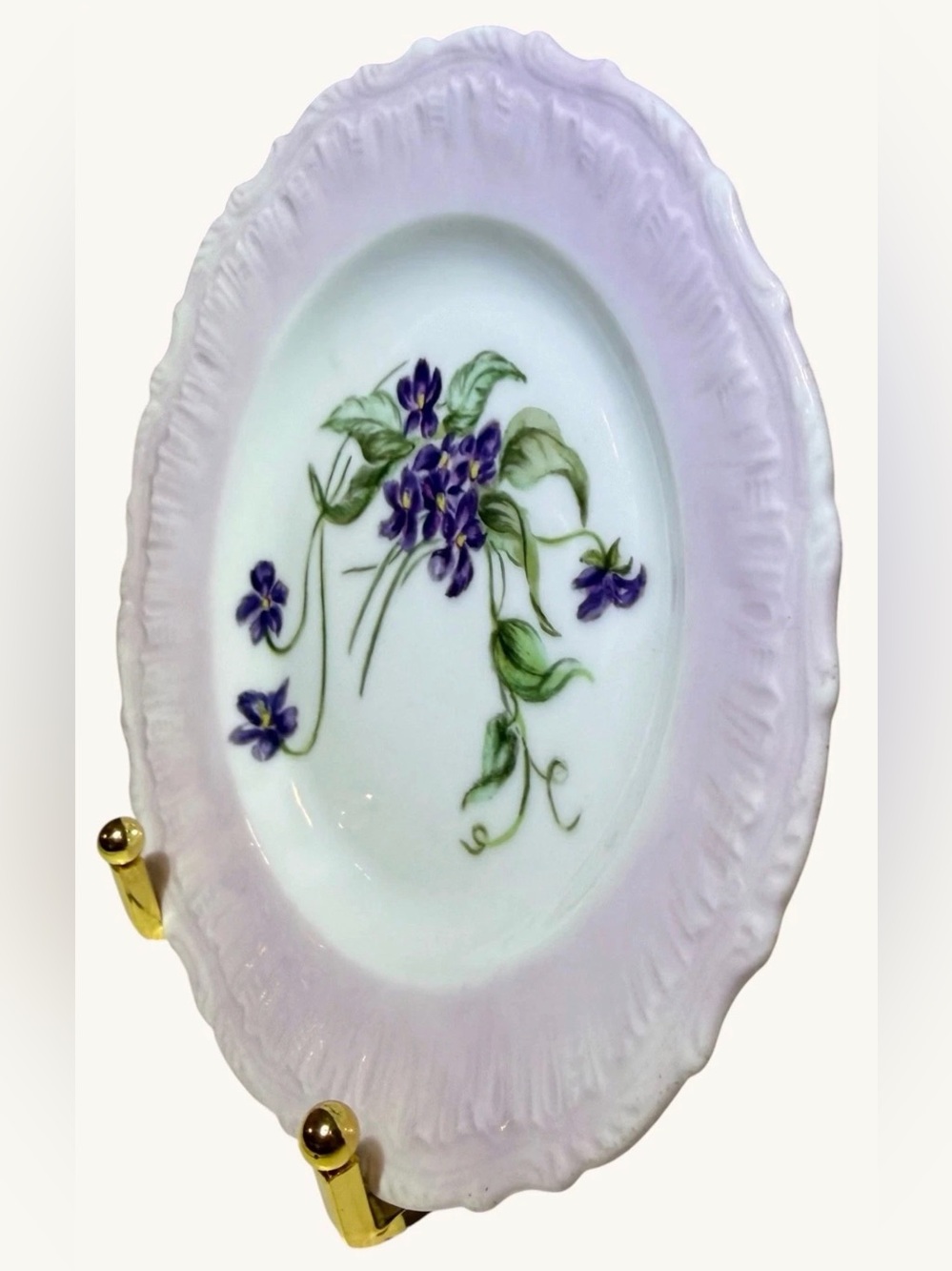Violet Floral Bread Plate 6.5” Lavender Scalloped Rim Vintage - Picture 2 of 4